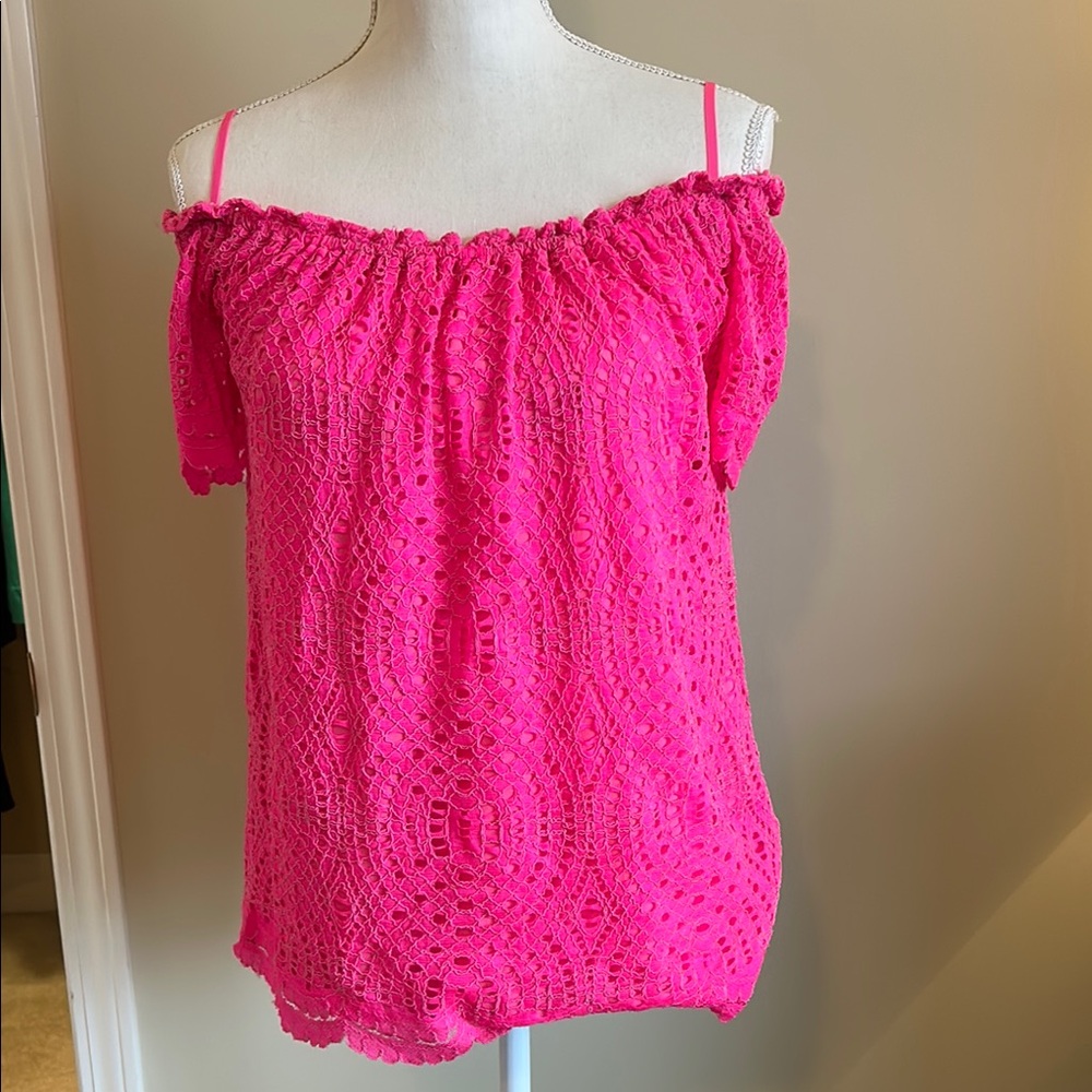 Lilly Pulitzer Pink Smocked Puff Sleeve Blouse - Picture 3 of 4